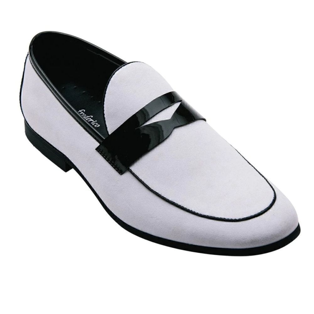 MEN'S FREDERICO LEONE WHITE SUEDE TUXEDO SHOE.